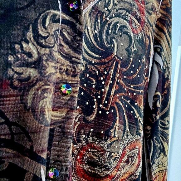 NY Collection Paisley Gold Studded Cardigan - Picture 11 of 15